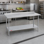 Thumbnail image #2 for Duke Manufacturing 416-3672-2R 72" x 36" 16-Gauge 400 Series Stainless Steel Work Table with 1-1/8" Riser and Galvanized Undershelf