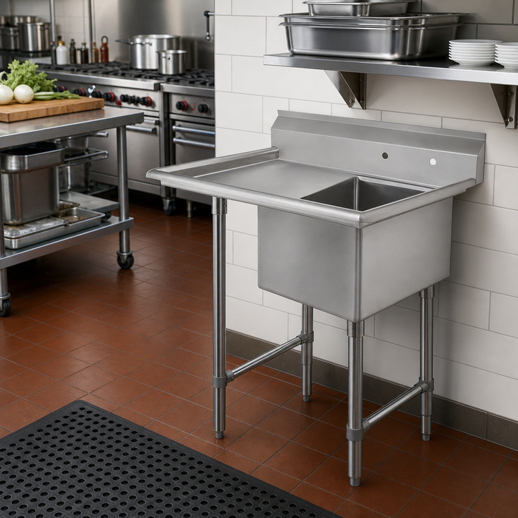 Product image #2 for Elite Heavy-Duty One-Compartment Stainless Steel Sink with Left Drainboard, 24 x 24 x 14 Inch Bowl