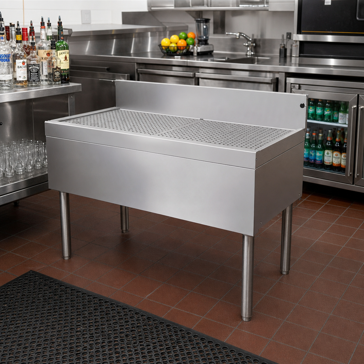 Product image #2 for Glastender DBB-48 Free-Standing Underbar Stainless Steel Drainboard with Drain Pan and Removable Perforated Insert, 48 x 24 Inches