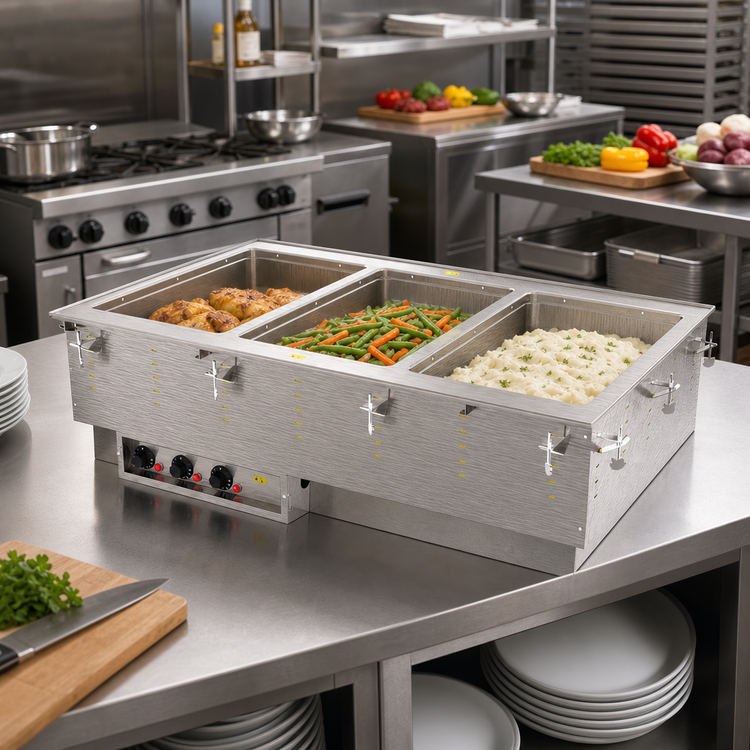 Product image #2 for Vollrath Three-Well Electric Hot Drop-In Hot Food Well with Auto-Fill Manifold Drain, Infinite Controls, and Marine-Grade Stainless Steel Wells