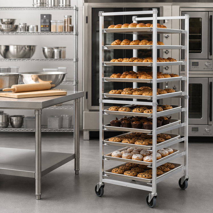 Product image #2 for Panco Mobile Full-Height Open-Sided Aluminum Utility Rack for 18 x 26 Inch Trays, 24-Tray Capacity