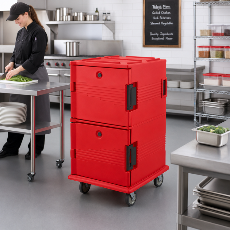 Product image #3 for Cambro Ultra Camcart® Security Package Front-Loading Insulated Food Pan Carrier, 2-Compartment, Hot Red