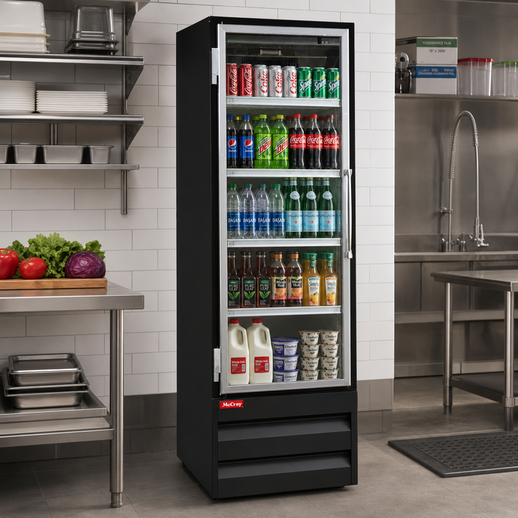 Product image #2 for Howard-McCray GR19BM-B 19 Cu. Ft. Black Single-Section Bottom-Mount Hinged Glass Door Merchandiser Refrigerator