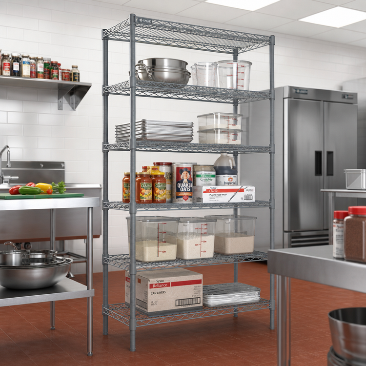 Product image #2 for Eagle Valu-Master 48" x 21" x 86" 5-Tier Wire Starter Shelving Unit with QuadTruss Shelves, Pewter Gray Epoxy Finish