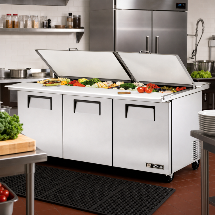 Product image #2 for True 72-Inch Dual-Side Mega Top Sandwich/Salad Prep Table with 3 Doors and 30-Pan Capacity