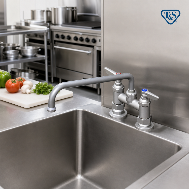 Product image #2 for T&S Brass Double Deck-Mount Pantry Faucet, 4-Inch Centers, 12-Inch Swing Nozzle