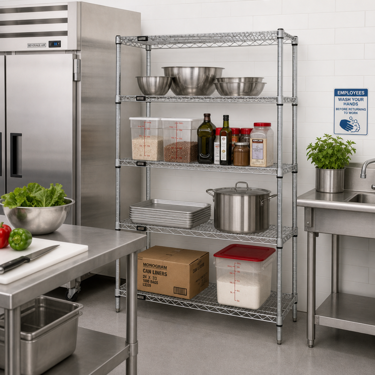 Product image #2 for Quantum 30" W x 18" D x 86" H Chrome-Plated Wire Shelving Starter Kit, 4-Shelf, 600-800 lb. Capacity