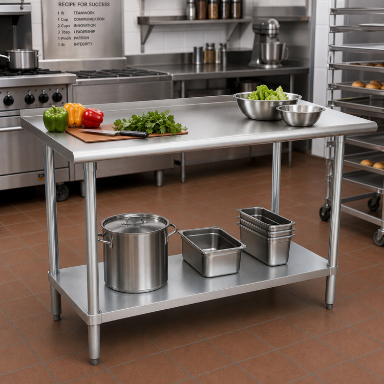 Product image #2 for Advance Tabco 60" x 30" Stainless Steel Work Table with 1-1/2" Rear Up-Turn and Galvanized Undershelf