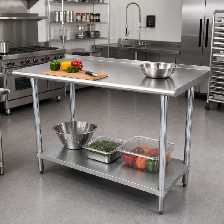 Product image #2 for Advance Tabco 60" x 30" Stainless Steel Work Table with 1-1/2" Rear Up-Turn and Galvanized Undershelf
