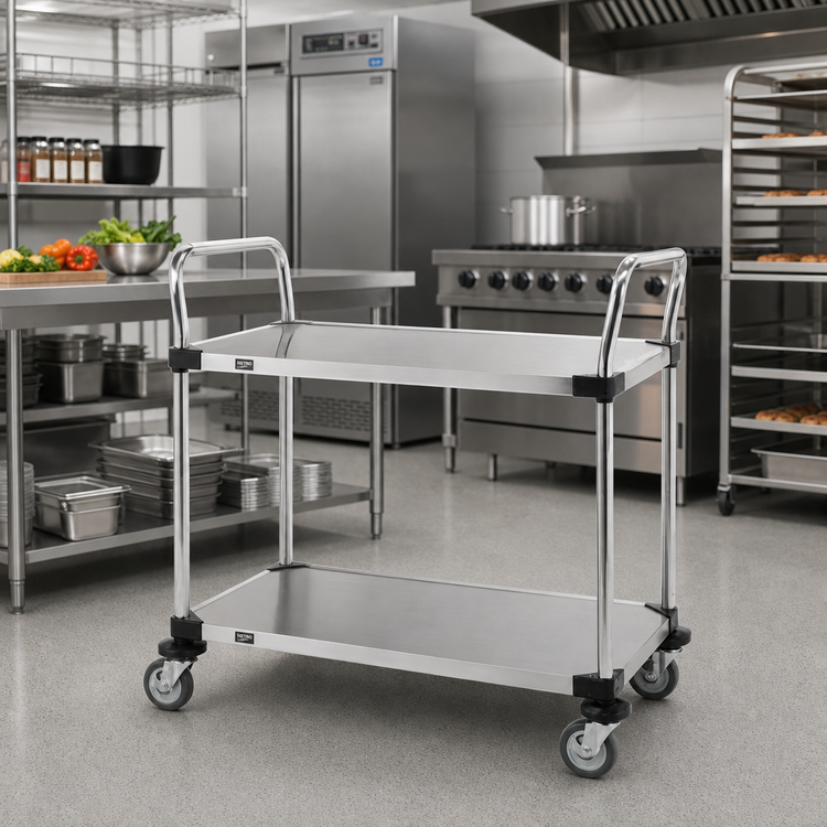 Product image #2 for Metro Super Erecta Standard Duty Stainless Steel Bus Cart with 2 Solid Shelves