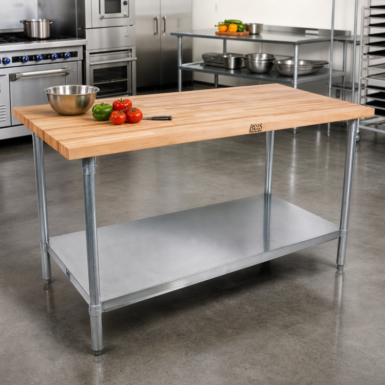 Product image #2 for John Boos TNS01 36" x 24" 2-1/4" Thick Northern Hard Rock Maple Wood Top Work Table with Open Stainless Steel Base and Undershelf