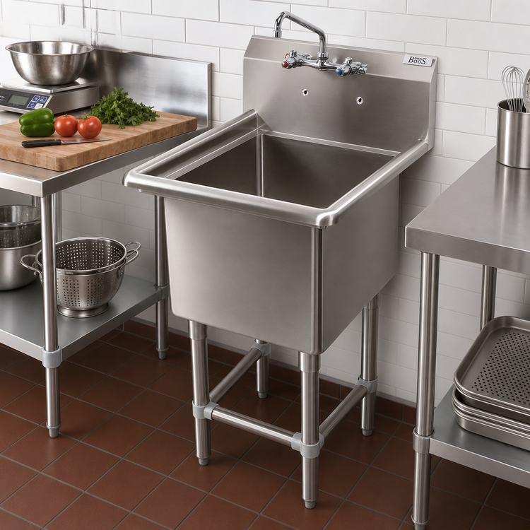 Product image #2 for John Boos Pro-Bowl 1-Compartment Stainless Steel Sink with Legs, 18" x 18" Bowl, 10" Backsplash