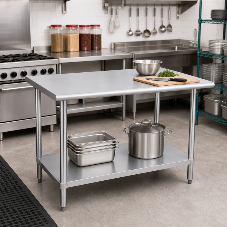 Product image #2 for Advance Tabco Special Value Series 30-Inch x 24-Inch Flat Top Stainless Steel Work Table with Adjustable Undershelf