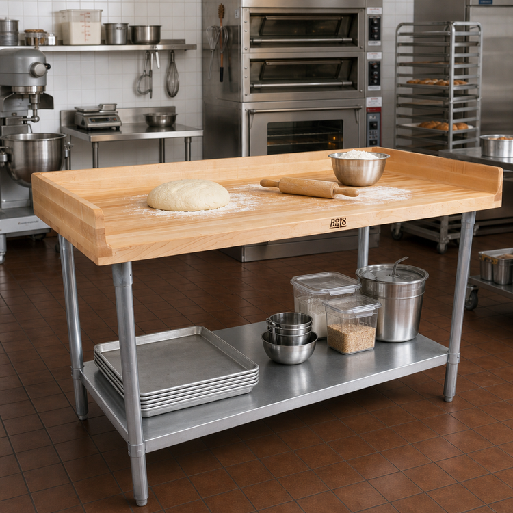 Product image #2 for John Boos 72 Inch x 24 Inch Baker's Top Wood Work Table with Galvanized Adjustable Undershelf