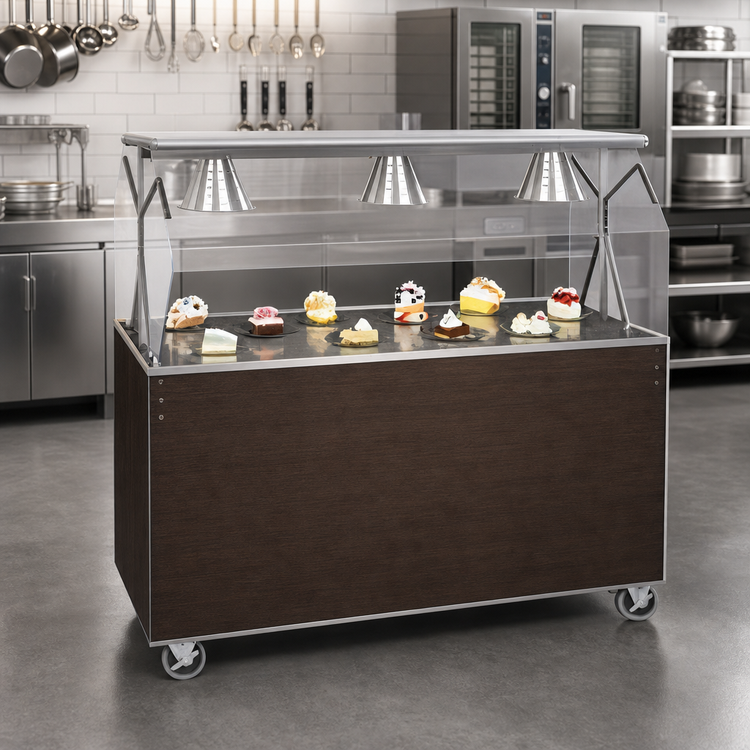 Product image #2 for Vollrath 2-Series Affordable Portable 46-Inch Cafeteria Utility Station with Solid Base and Cafeteria Breath Guard, Walnut Woodgrain