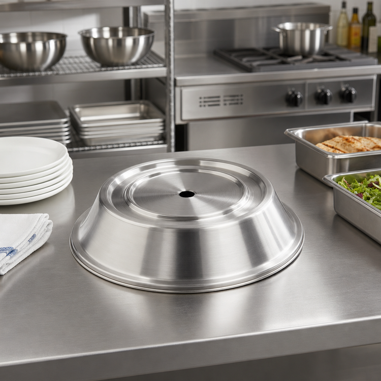 Product image #2 for American Metalcraft Round Stainless Steel Plate Cover for 12-3/16" to 12-7/16" Plates