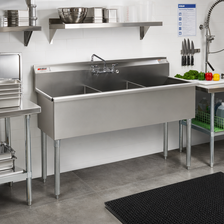 Product image #2 for Eagle Group Three-Compartment Utility Sink with Legs, 55-3/8" W x 25" D, 430 Stainless Steel