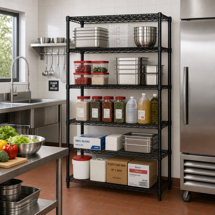 Product image #2 for Quantum Black Epoxy Antimicrobial 5-Shelf Wire Shelving Starter Kit, 42W x 24D x 86H