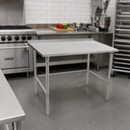 Thumbnail image #2 for John Boos Stallion ST6R1.5-2430SBK-X Stainless Steel Work Table, 30"W x 24"D, 16-Gauge 300 Series Top, 1-1/2" Backsplash, Open Base