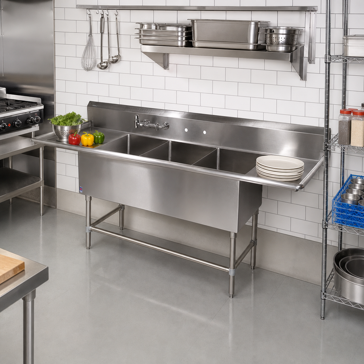 Product image #2 for John Boos Pro-Bowl 3-Compartment Stainless Steel Sink with Left & Right 30-Inch Drainboards, 12-Inch Deep Bowls
