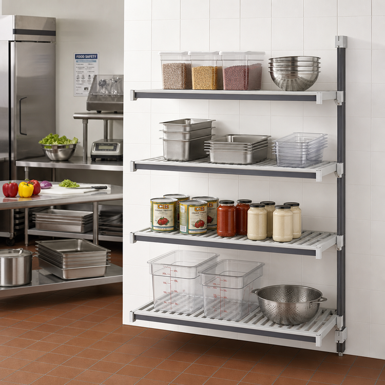 Product image #2 for Cambro Camshelving Elements XTRA Stationary Add-On Polymer Shelving Unit, 24 x 21 x 72 Inches, 4-Shelf Louvered, Speckled Gray