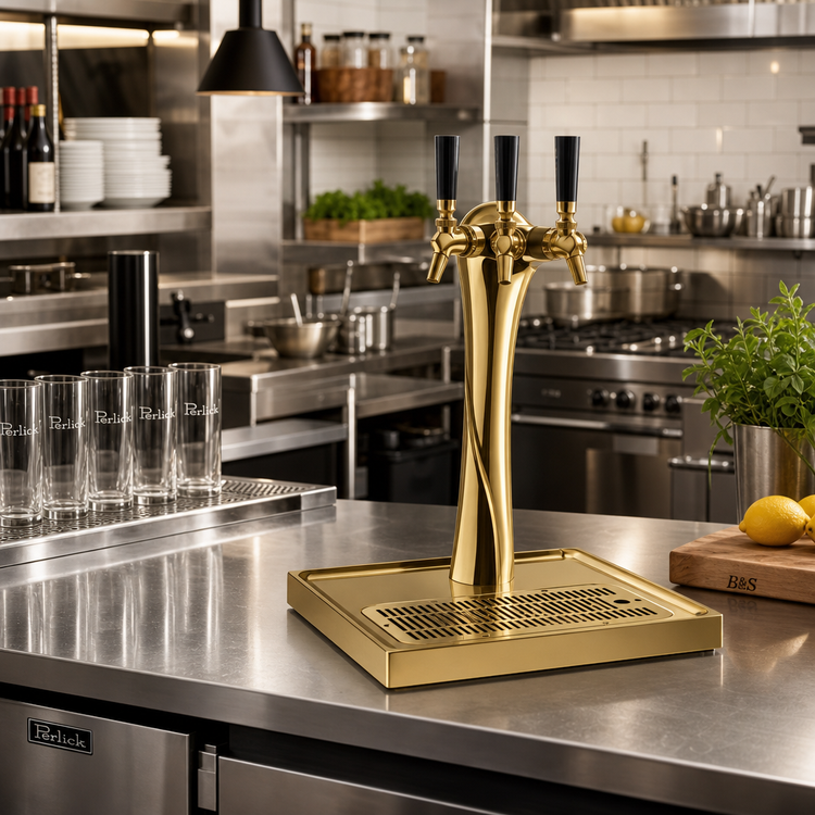 Product image #2 for Perlick Lucky 3-Faucet Countertop Glycol-Cooled Draft Beer Tower, Gold Finish