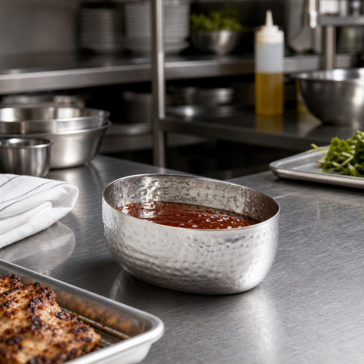 Product image #2 for American Metalcraft Oval Hammered Stainless Steel Sauce Cup, 4 oz.