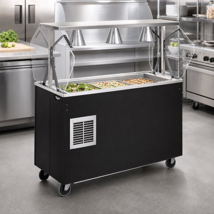 Product image #2 for Vollrath 2-Series Affordable Portable Refrigerated Cold Food Pan Buffet Station with Breath Guard, 3-Pan, Black, 120V