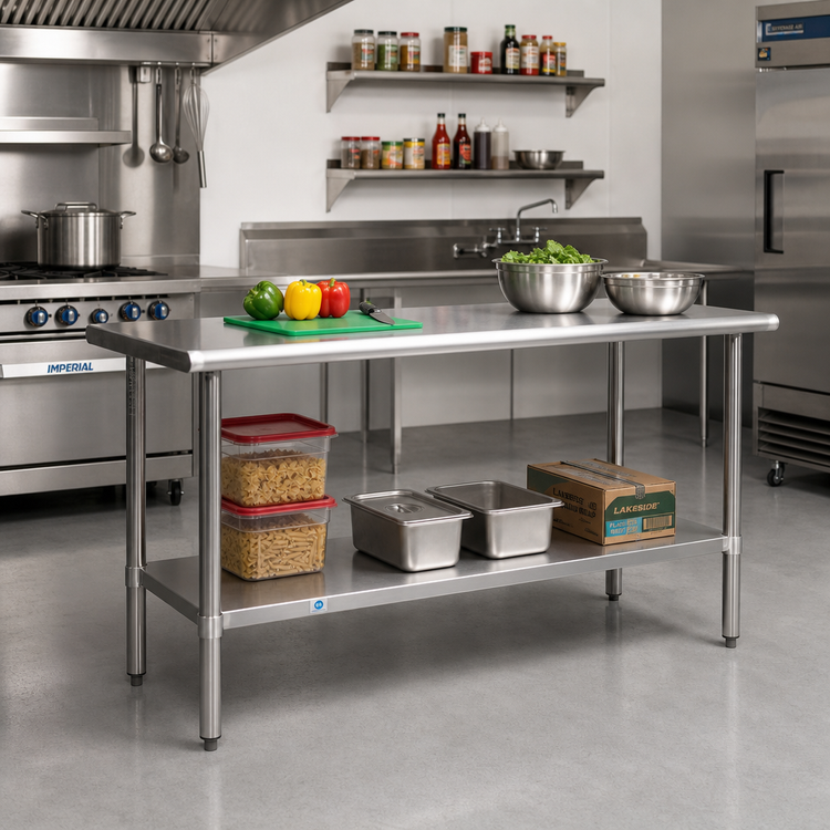 Product image #3 for 60-Inch x 24-Inch 18-Gauge Stainless Steel Prep and Work Table with Undershelf