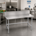Thumbnail image #2 for Advance Tabco 72-Inch x 30-Inch 14 Gauge 304 Stainless Steel Work Table with 10-Inch Backsplash, No-Drip Edge, and Galvanized Open Base