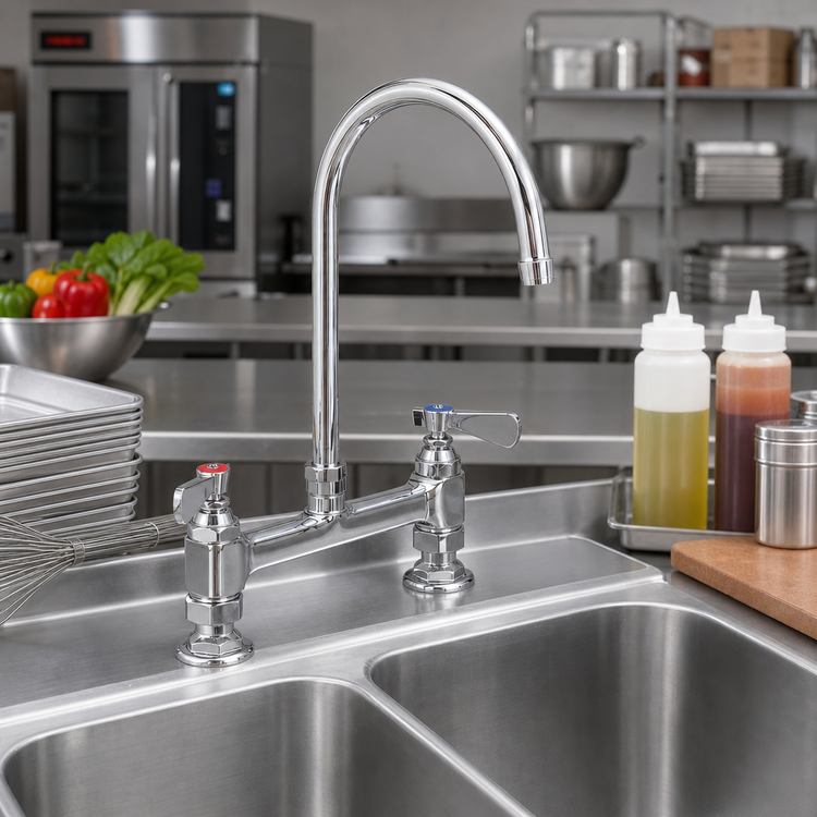 Product image #2 for OptiFlow Heavy Duty Deck Mount Faucet with 5-Inch Gooseneck Spout, 8-Inch Centers