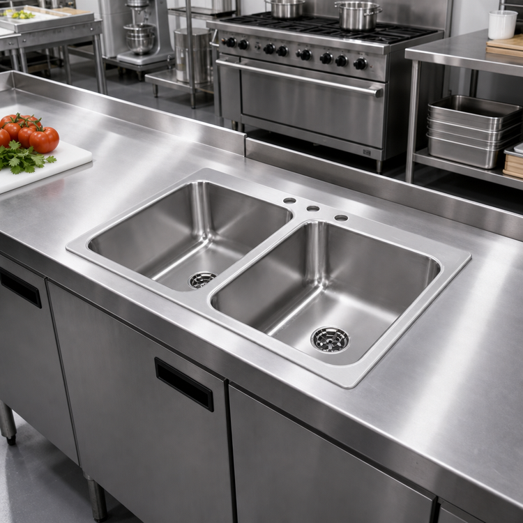 Product image #2 for Advance Tabco Smart Series™ 33-1/2" x 21" 2-Compartment Drop-In Sink, 304 Stainless Steel, 7-1/2" Deep Bowls