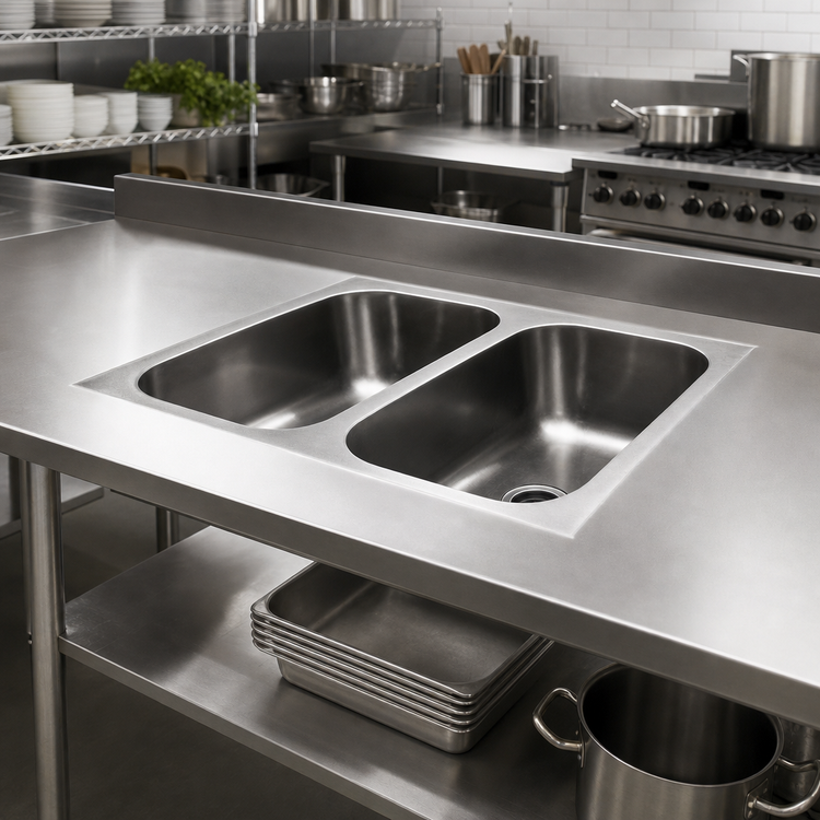 Product image #2 for Eagle Group Two-Compartment Weld-In Stainless Steel Sink with 14 x 16 x 9-1/2 Inch Bowls