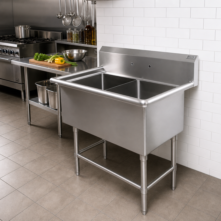Product image #2 for John Boos Pro-Bowl 2-Compartment Floor Model Sink with 20" x 20" x 14" Bowls and 10" Backsplash