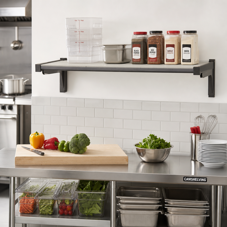 Product image #2 for Cambro Camshelving Elevation 24-Inch x 48-Inch Wall-Mounted Solid Add-On Shelf Kit, Brushed Graphite
