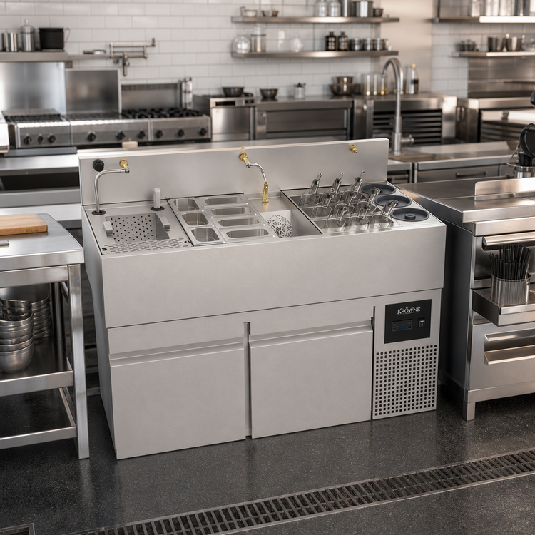 Product image #2 for Krowne MoveWell 48-Inch Adaptive Station Bin with Ultra-Low-Profile Refrigerated Base