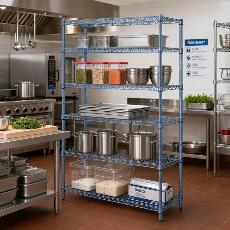 Product image #2 for Quantum 30 x 18 x 63-Inch Wire Shelving Starter Kit with 5 Shelves, Gray Epoxy Antimicrobial Finish