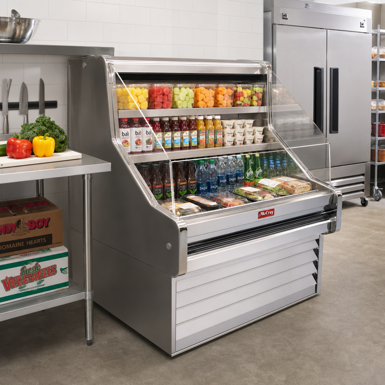 Product image #2 for Howard-McCray 35E Series Straight Impulse Open Merchandiser, 51" W x 44" H, Self-Contained Refrigeration, Stainless Steel, LED