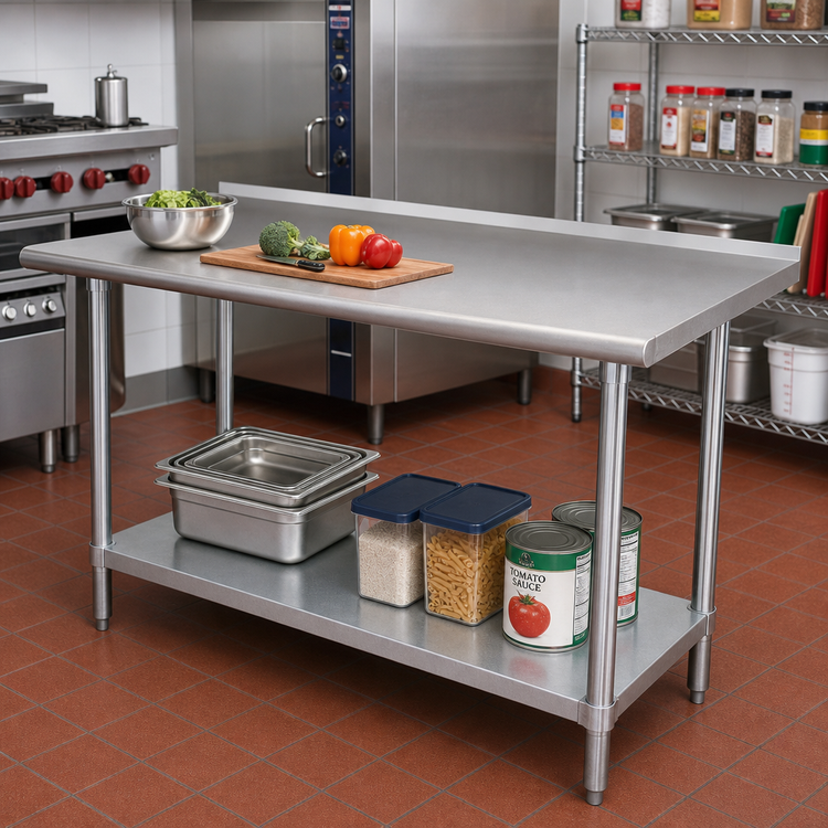 Product image #2 for Advance Tabco 72-Inch x 30-Inch Stainless Steel Work Table with 1-1/2-Inch Rear Up-Turn and Galvanized Undershelf