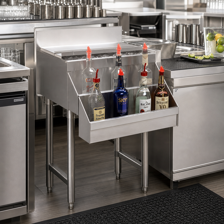 Product image #2 for Advance Tabco Underbar Basics 15-Inch Single-Tier Add-On Speed Rail, 4-Bottle Capacity, Stainless Steel