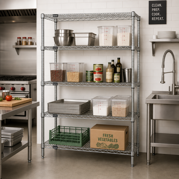 Product image #2 for Quantum 4-Shelf Stationary Chrome Wire Shelving Starter Kit, 72 Inch W x 24 Inch D x 63 Inch H