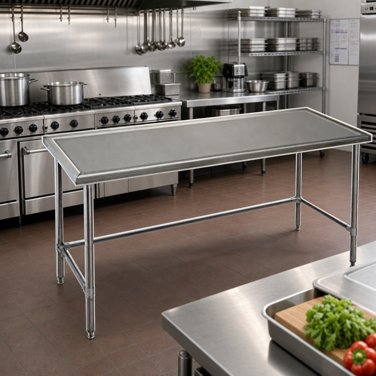 Product image #2 for Spec-Master Marine Series 120-Inch x 30-Inch Stainless Steel Work Table with Open Base and Box Marine Edge