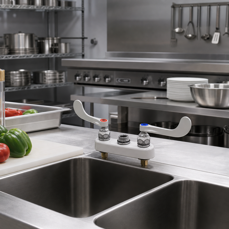 Product image #2 for T&S Brass B-1110-LN-WH4 Workboard Faucet, Deck Mounted, 4-Inch Centers, Less Nozzle, Wrist Action Handles