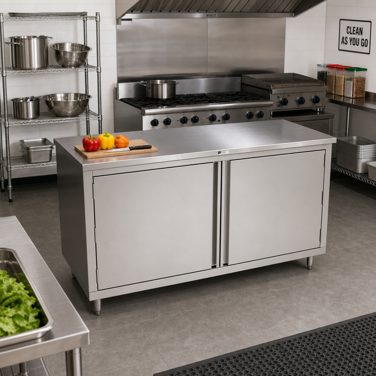 Product image #2 for John Boos 84-Inch x 36-Inch Stainless Steel Enclosed Work Table with Cabinet Base and Hinged Doors
