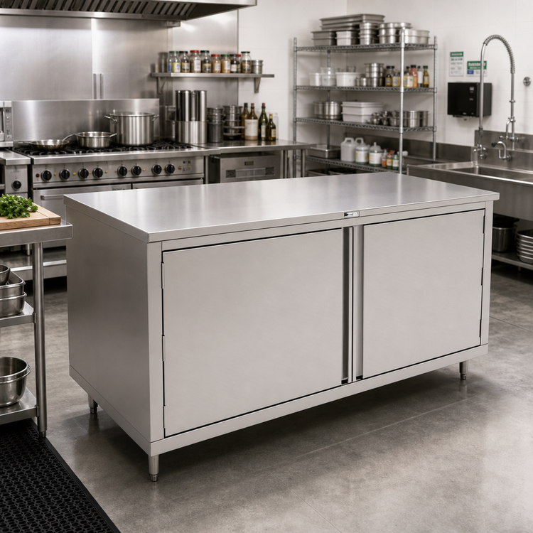 Product image #2 for John Boos 84-Inch x 36-Inch Stainless Steel Enclosed Work Table with Cabinet Base and Hinged Doors