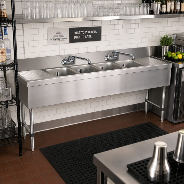 Product image #2 for Advance Tabco Special Value Series 4-Compartment Underbar Sink Unit with Left and Right Drainboards
