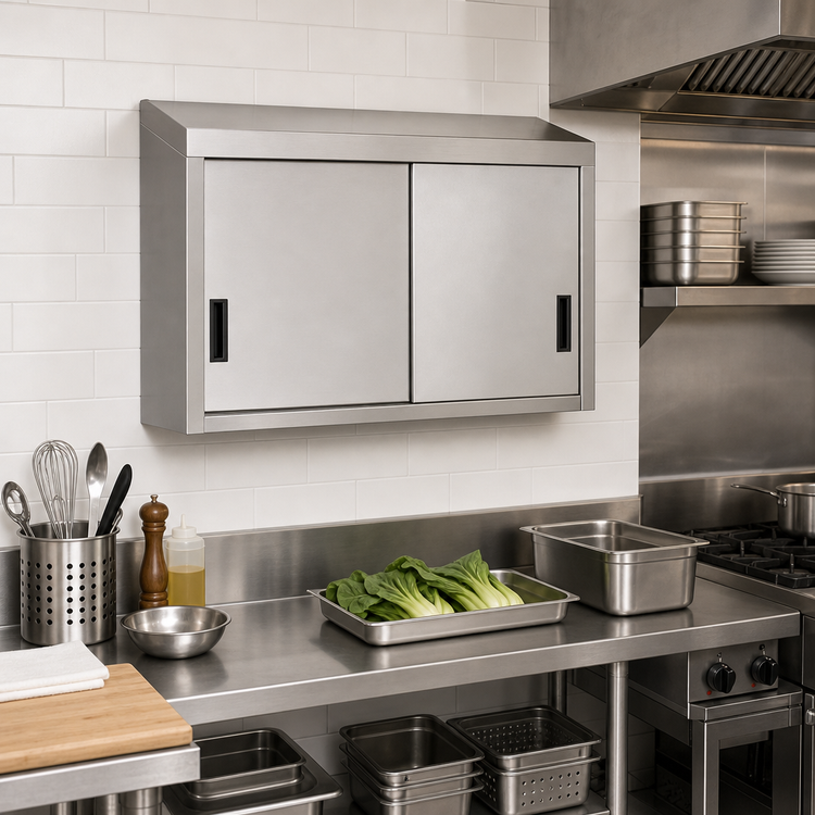 Product image #2 for Wall-Mounted Enclosed Stainless Steel Storage Cabinet with 2 Sliding Doors, 60 W x 15 D