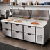 Thumbnail image #2 for Beverage-Air DPD93HC-6 Three-Section Pizza Prep Table with 6 Drawers, 93 Inch Wide, Self-Contained Side-Mounted Refrigeration