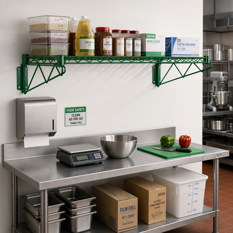 Product image #2 for Quantum Wall-Mount Cantilever Wire Shelf, Single Shelf, 48 x 21 Inches, Green Epoxy