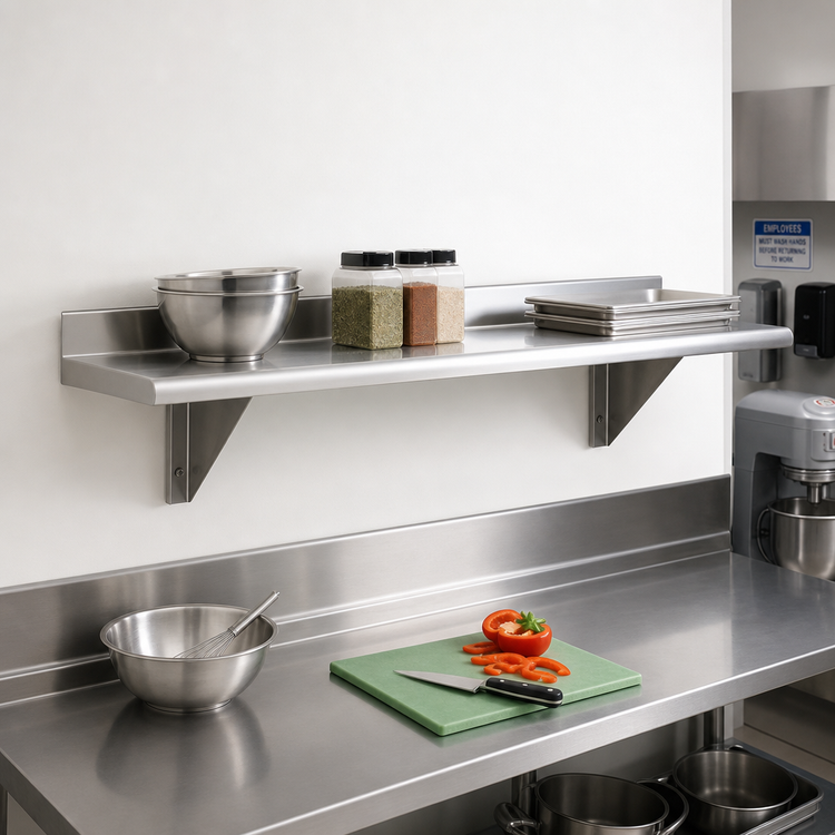 Product image #2 for Advance Tabco 60-Inch x 18-Inch Wall-Mounted Shelf, 16-Gauge 304 Stainless Steel, Satin Finish